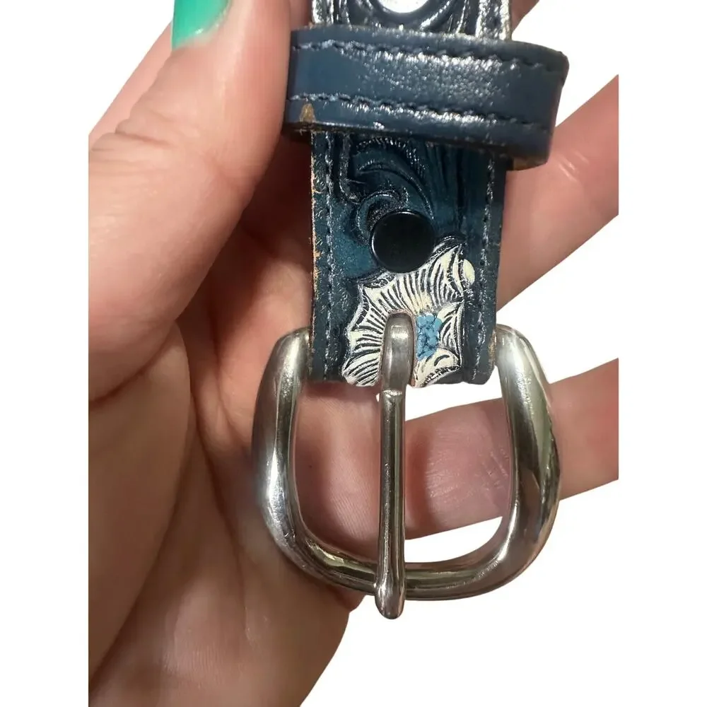 Nocona Belt Co. Western Blue Floral Leather Belt Size 30